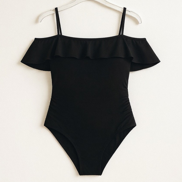 Jess Lea Black Off The Shoulder Lace-Up Swimsuit Size 2X New With Tags - Picture 3 of 10